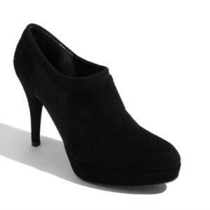 Stuart Weitzman Holdme Suede Bootie Ankle Boot Black Slim Heel Platform Round 8